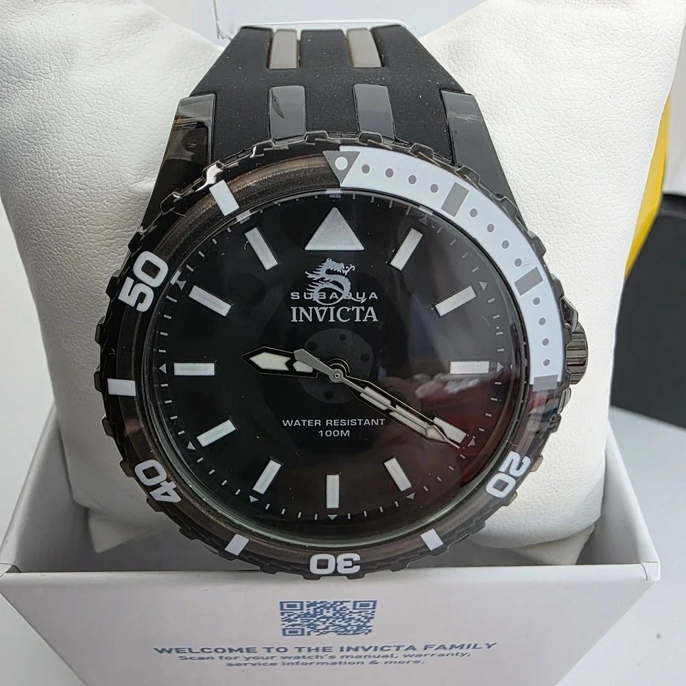 Invicta Subaqua 69447 Mens Watch Black Acrylic 44mm Case Silicone Strap 100M